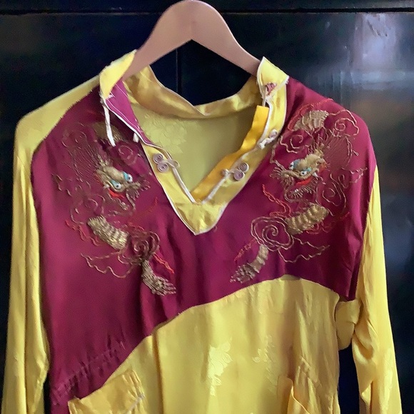 Antique Embroidered Brocade Asian Dragon Shirt - Picture 2 of 9